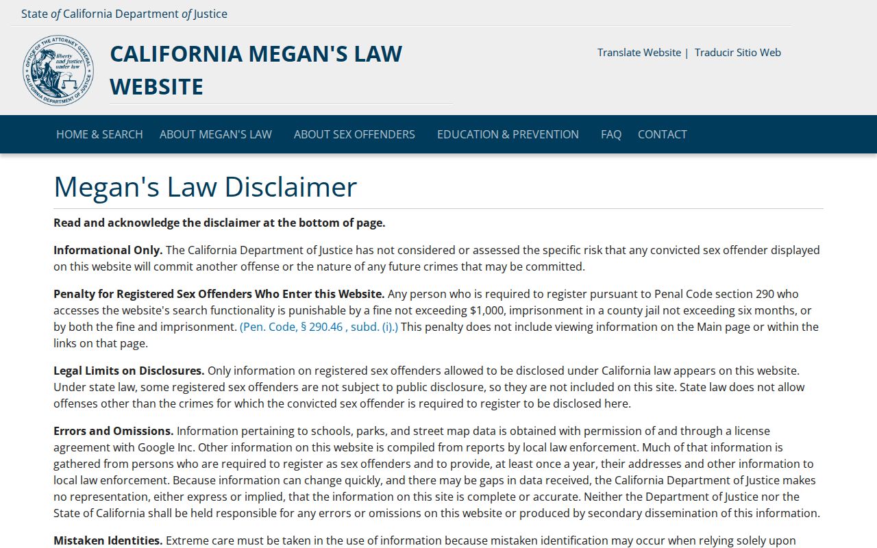 Perris neighbors California registry privacy and use limits