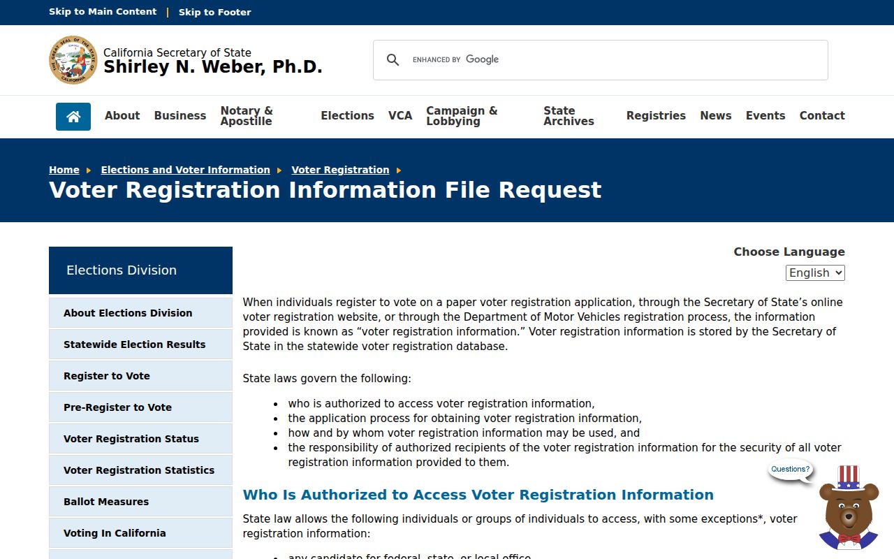 Perris neighbors California voter file request rules